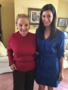 Madeleine Albright (left) with Abigail Power (right) a former TA of Madeleine Albright