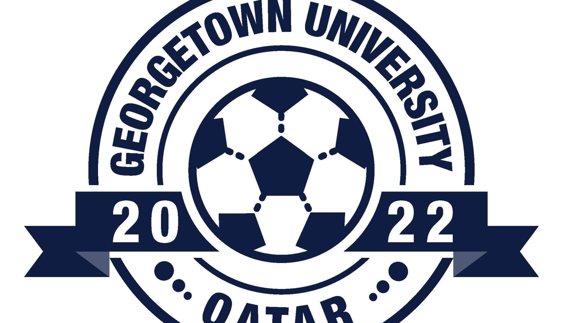 Logo, featuring soccer ball and text, &quot;Georgetown University Qatar 2022.&quot;