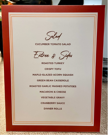 Picture of Menu at the Thanksgiving Dinner