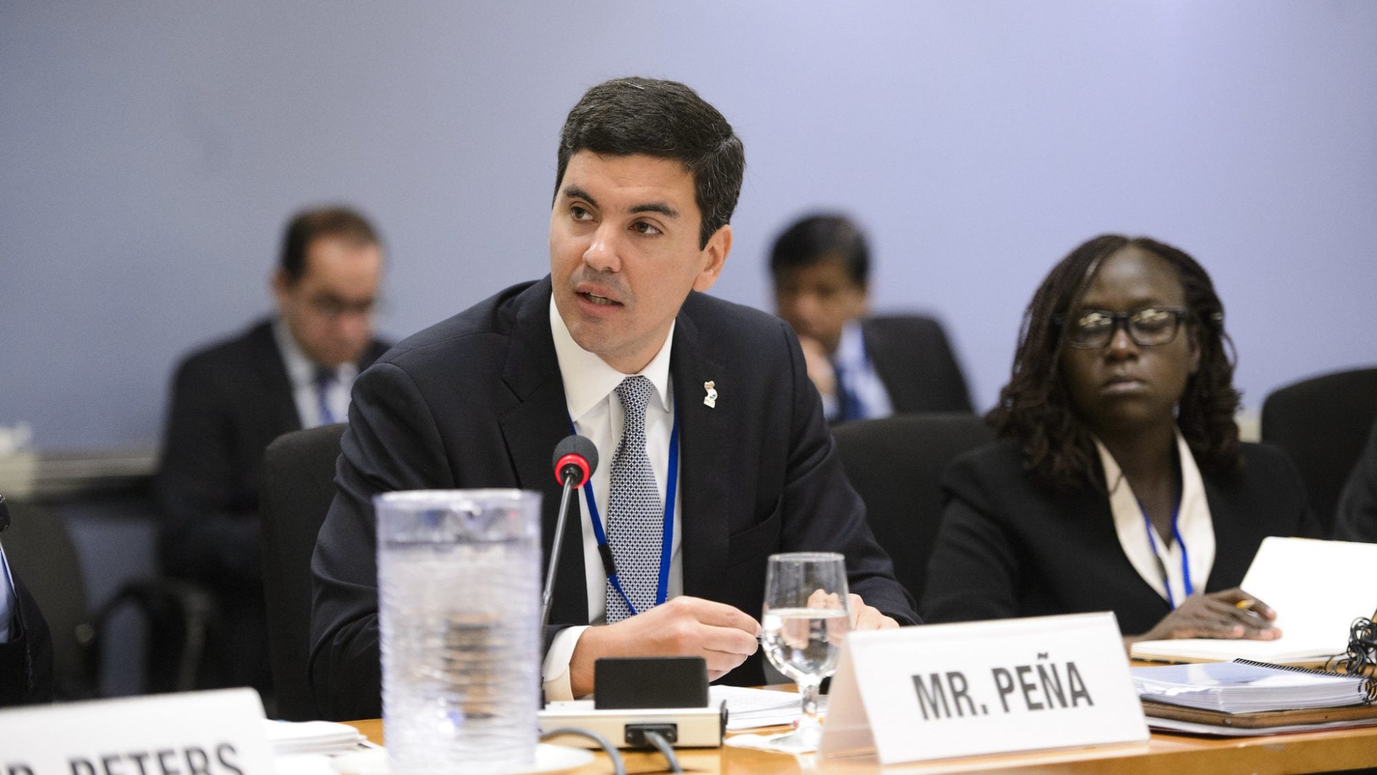 Paraguayan presidential candidate Santiago Peña speaks at an event.