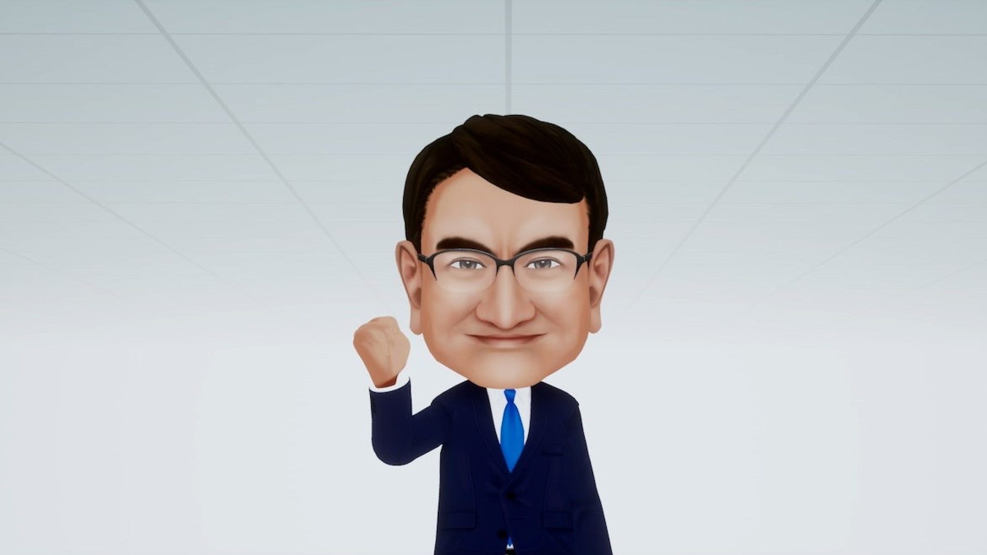Avatar image of KONO Taro, waving in a business suit.