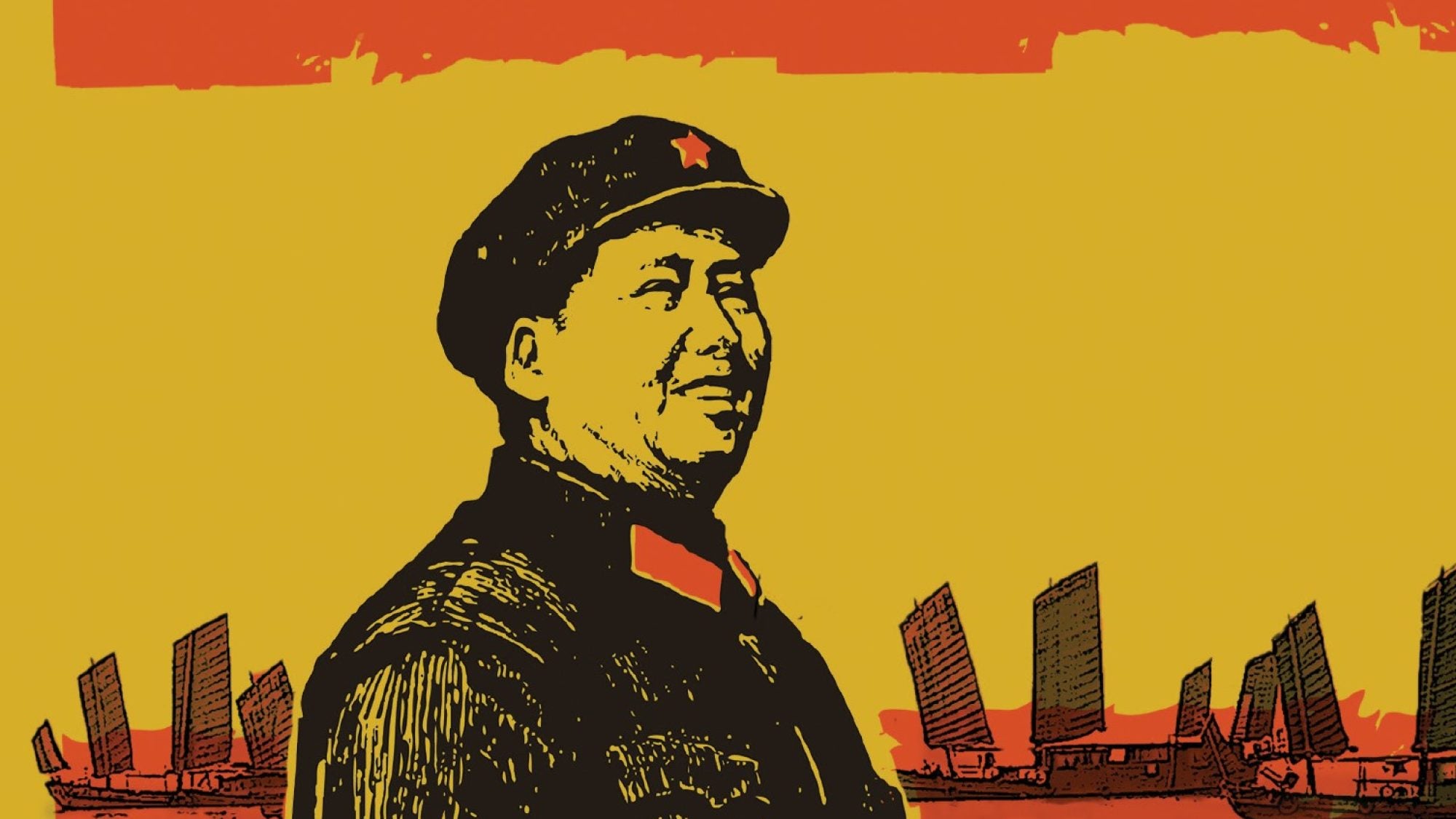 Colored graphic featuring screenprinted image of Mao.