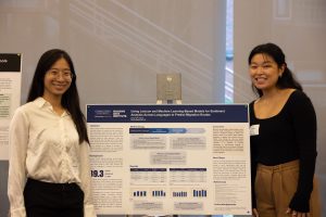 Jenny Park (right) with Qihang Wang (left), another research assistant on the project, stand next to a poster illustrating their findings at their research conference last semester. 