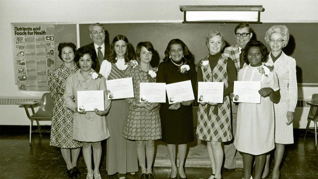 A black and white photo of nurse-midwifery students.