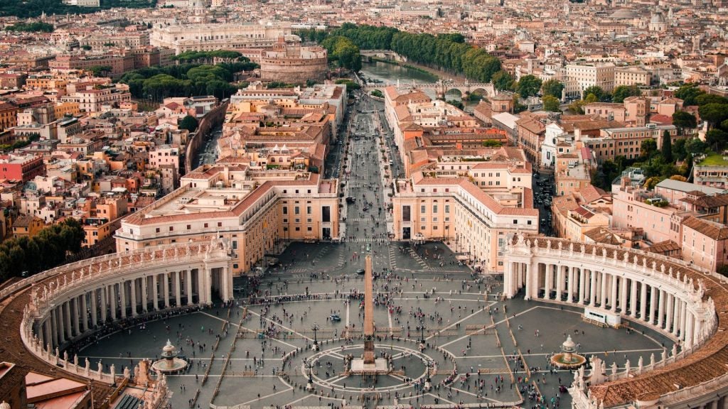 Aerial view of St. Peter's Square in Vatican City.