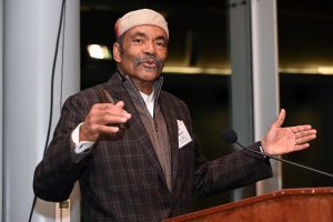 Maurice Jackson, an associate professor of history, presents at the masjid's March 18 opening.