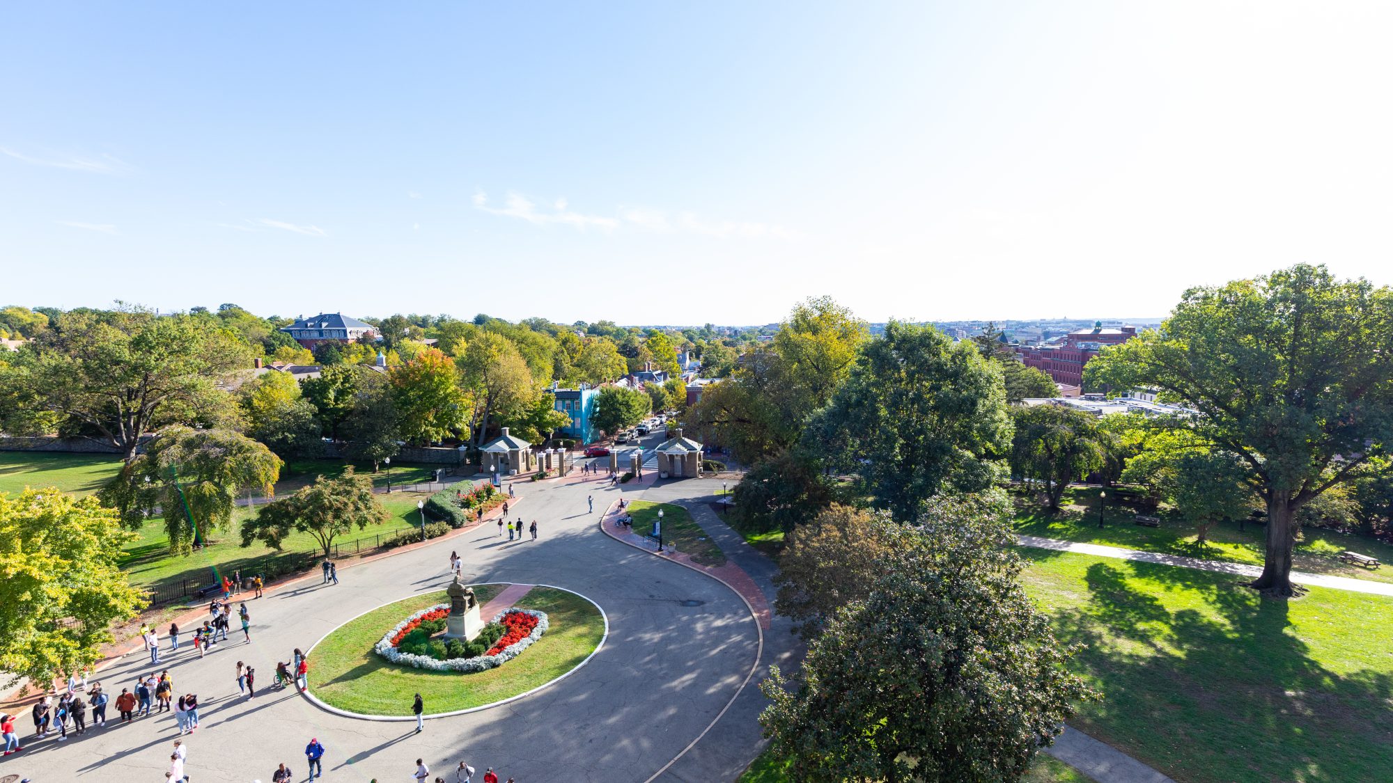 An aerial view of Healy Circle