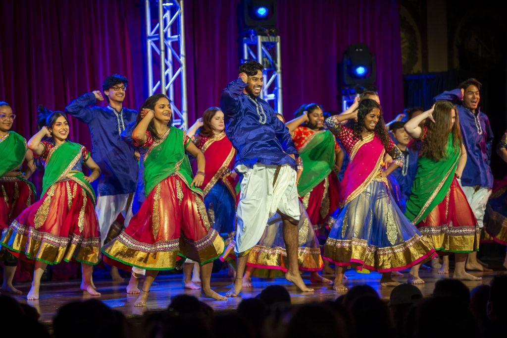 Students dance in the annual Rangila cultural showcase put on by the South Asian Society.