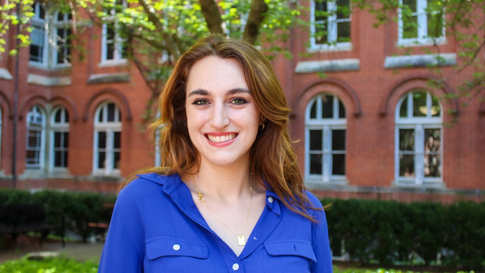 Emma Kaboli (MPP-E&#039;23) poses in Dahlgren Quad