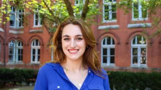 Emma Kaboli (MPP-E&#039;23) poses in Dahlgren Quad