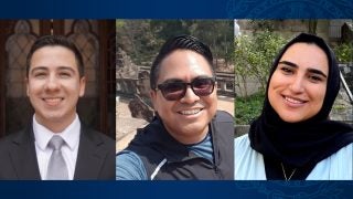 From left to right, headshots of Eduardo Torres (SFS&#039;23), Roger Rolando Reyes (SFS&#039;12) and Zahra Wakilzada (SFS&#039;23).