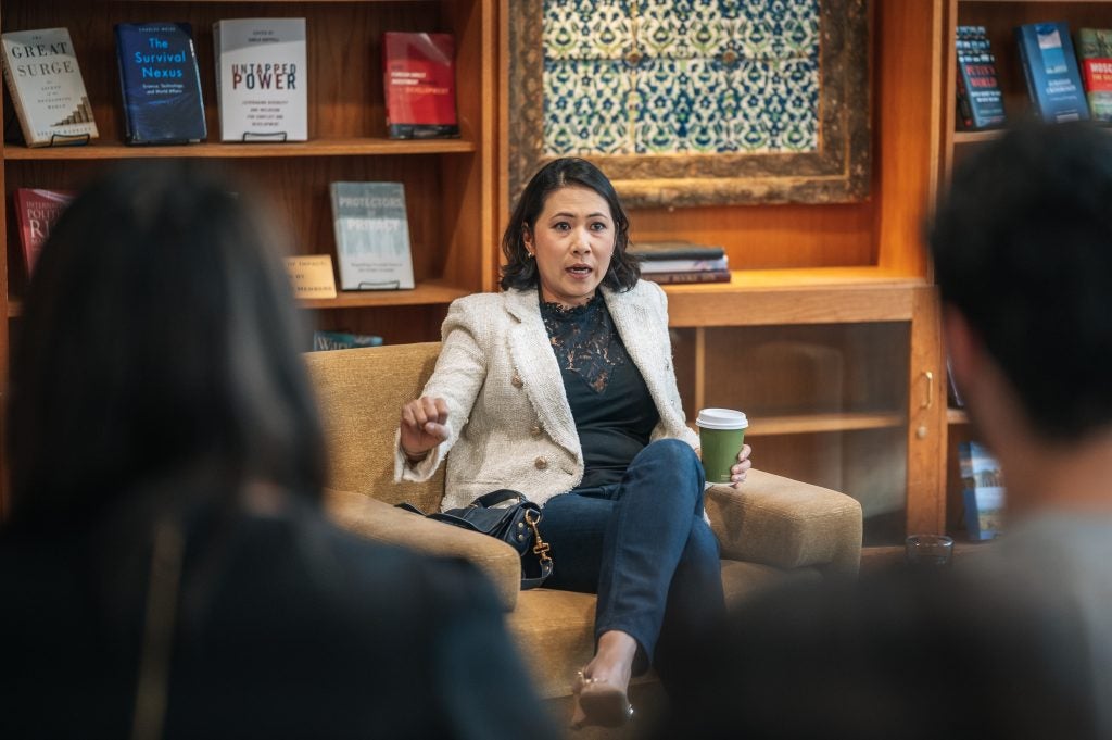 Former Congresswoman Stephanie Murphy speaks to a group of students.