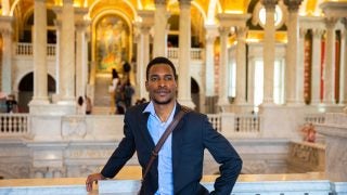 Nyasha Gandawa (B&#039;23) poses for a photo at the Library of Congress.