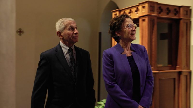 Dr. Anthony Fauci and his wife, Christine Grady, visit Dahlgren Chapel where they were married in 1985.