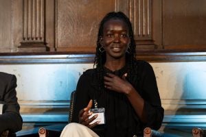 Diing Manyang speaks while on a panel.