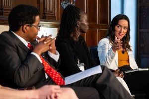 Panelists discuss during an event