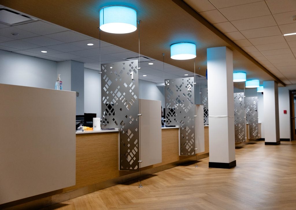 The front desks of Georgetown's new Student Services Center 