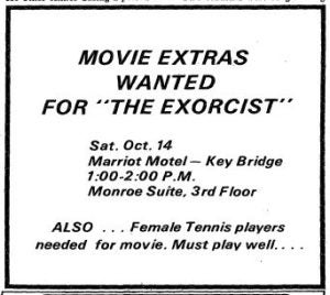 Ad for extras for the Exorcist film