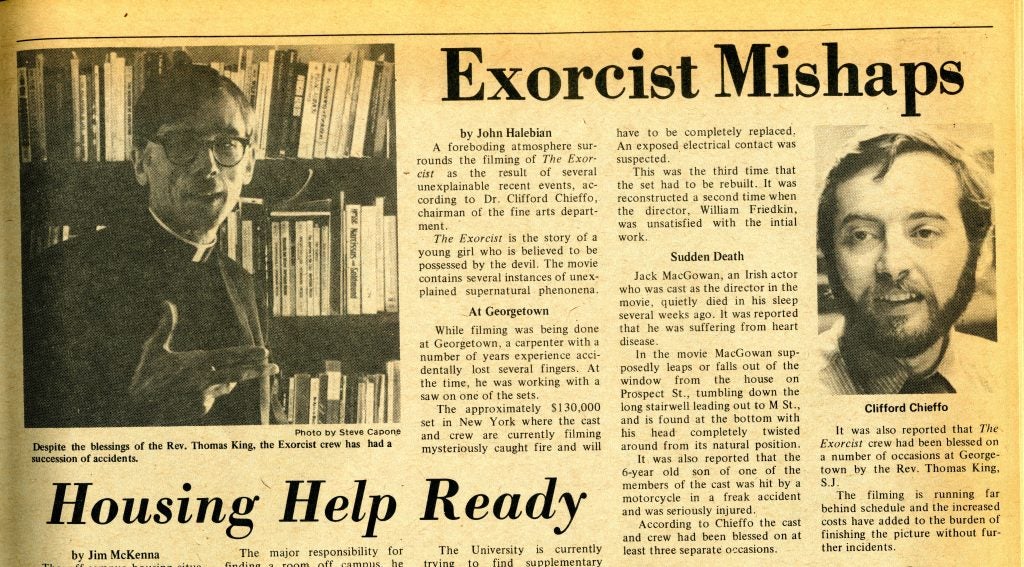 Newspaper clipping detailing Exorcist accidents