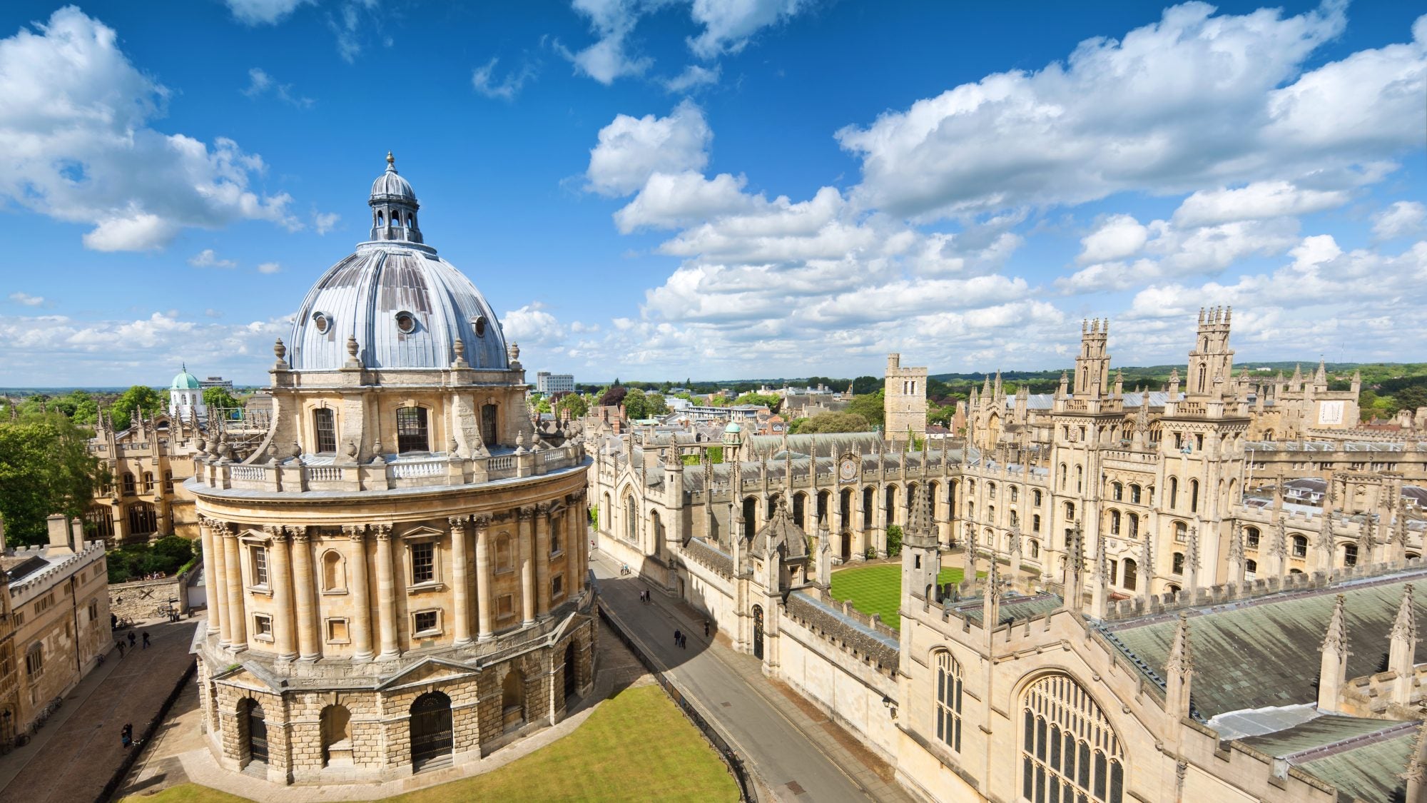 An aerial view of the city of Oxford, England.