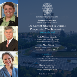Digital flyer for November 20, 2023 fireside chat titled The Current Situation in Ukraine