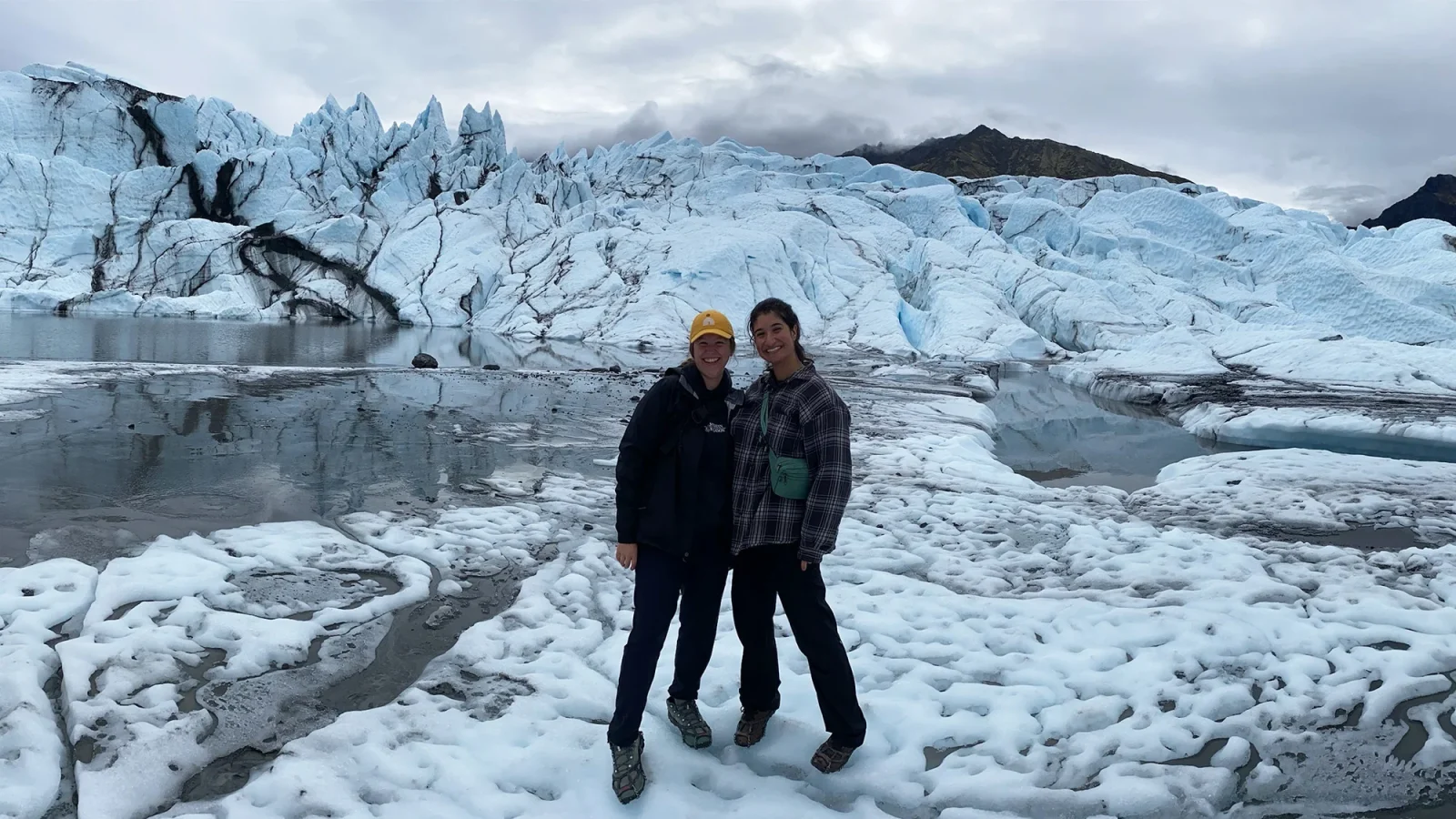 Two young women in winter gear in Alaska