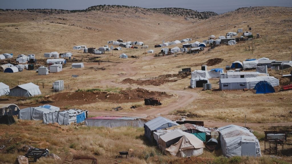Refugee camp on a hillside.