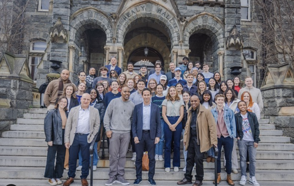 Class photo on the steps of Healy