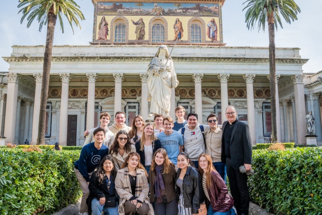 Group of students at the Basilica of St. Paul Outside the Walls. 