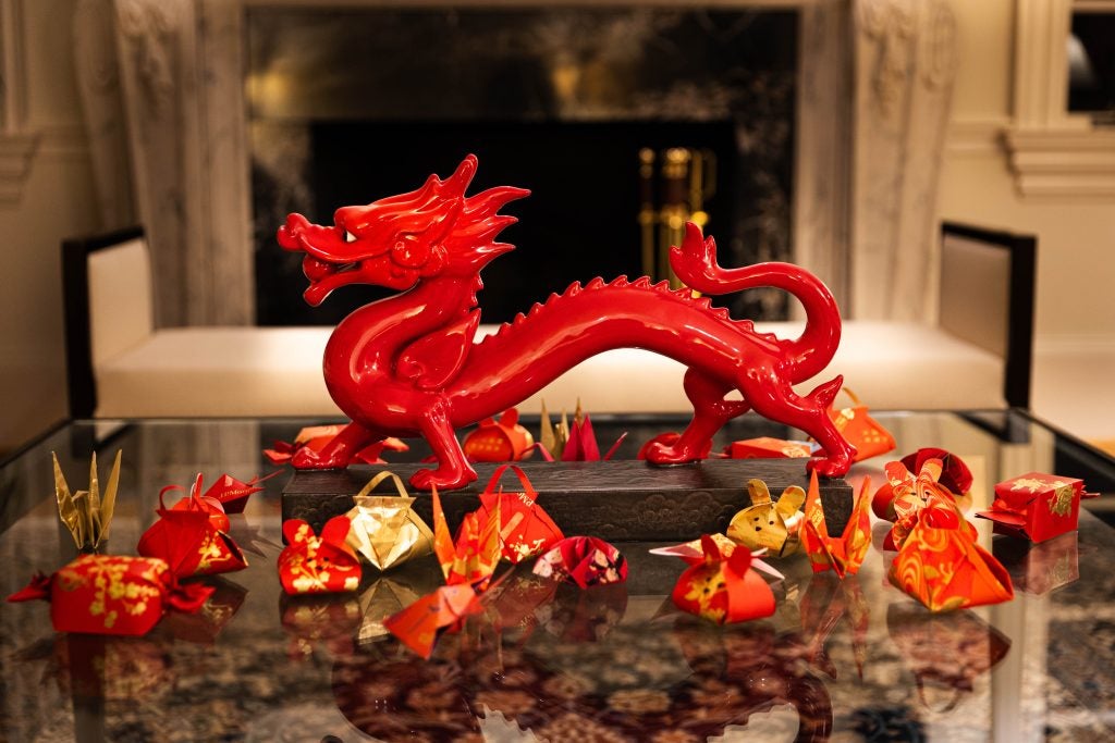 A red dragon tabletop decoration