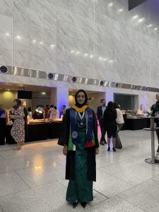 Maliha Khan at her graduation at Georgetown Qatar