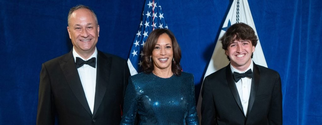 Gabe Fleisher with Kamala Harris and Doug Emhoff