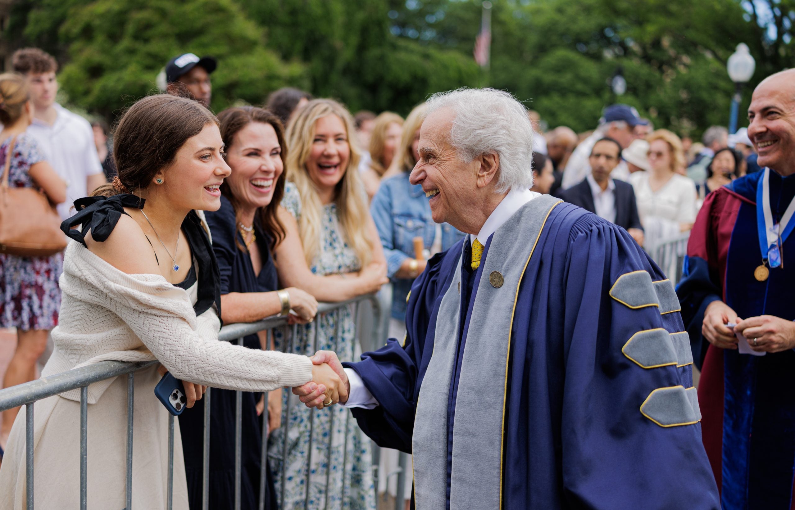 Henry Winkler greets a crowd as he walks into Georgetown's graduation