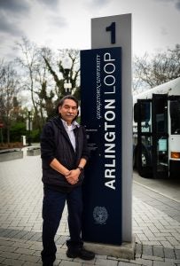 Robinson next to a bus stop
