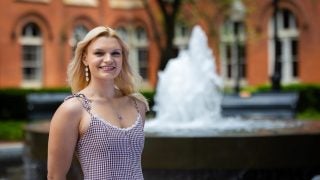 Lisa in a dress in Dahlgren Quad
