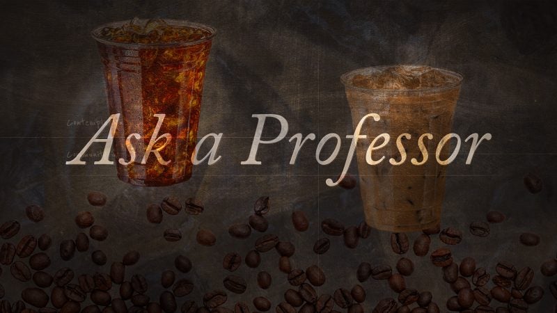 Ask a Professor logo with iced coffee