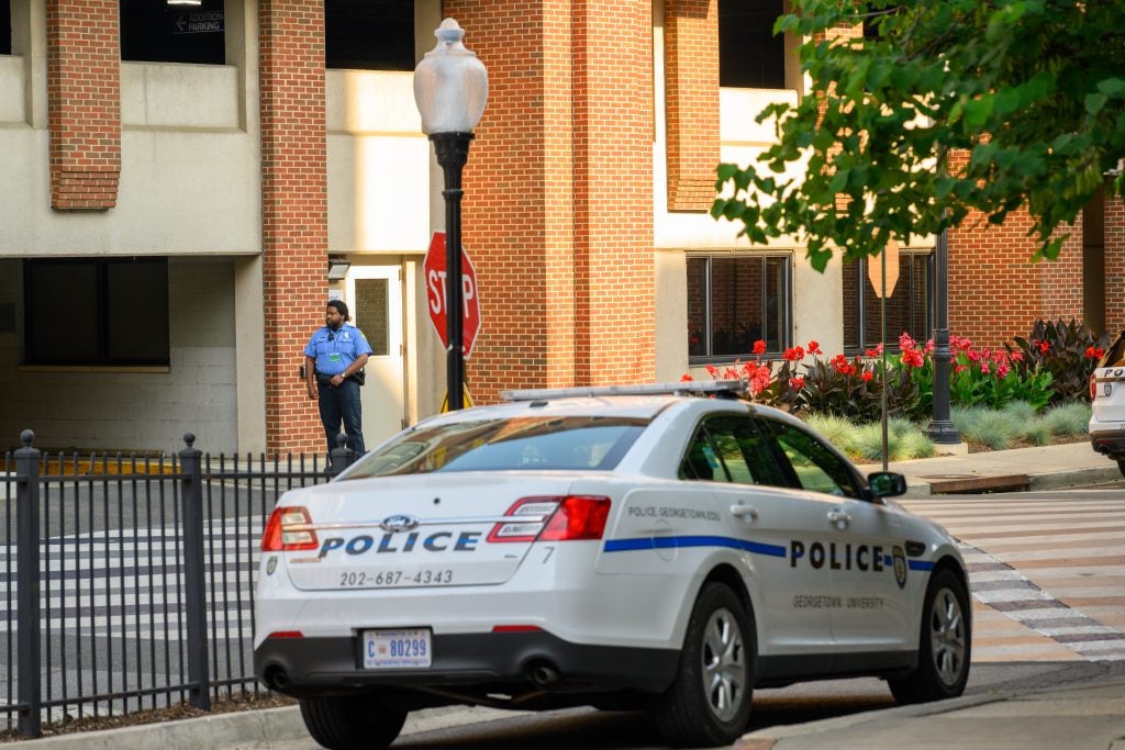 A police car on Georgetown's campus