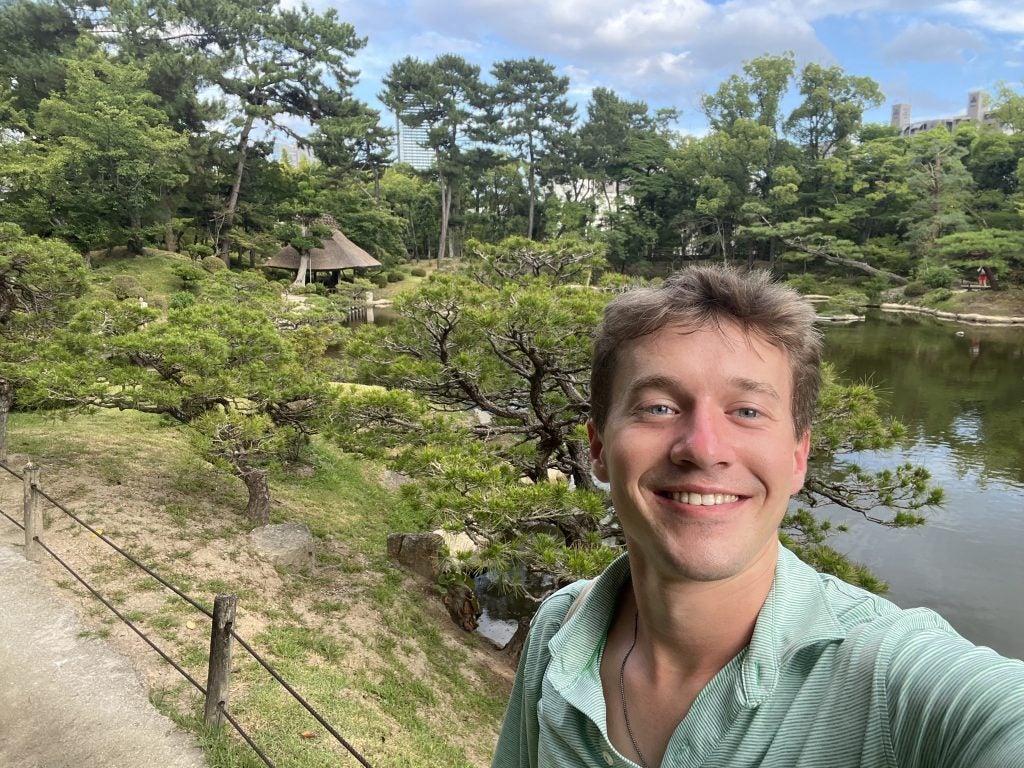 Luke Hughes selfie in a Japanese garden