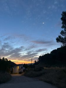 Sun starting to rise over a small Spanish town