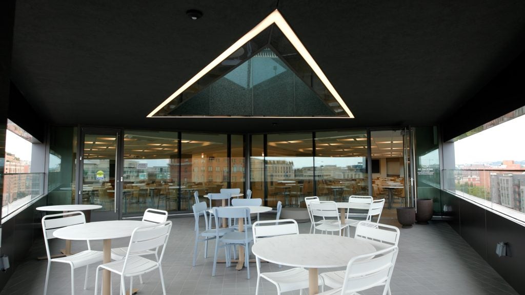 Outdoor terrace with seating at 111 Massachusetts Ave