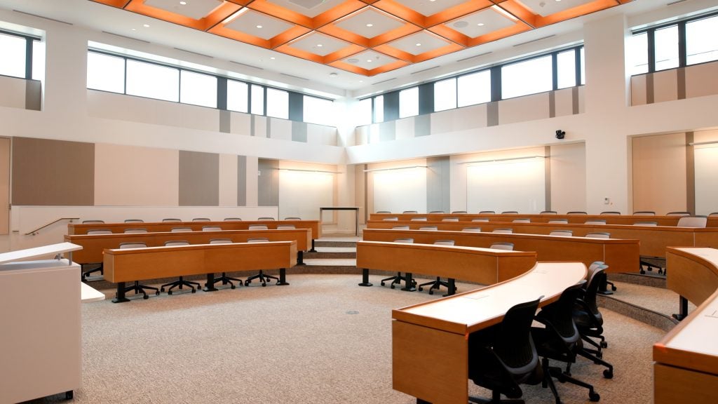 Classroom space in a well lit room
