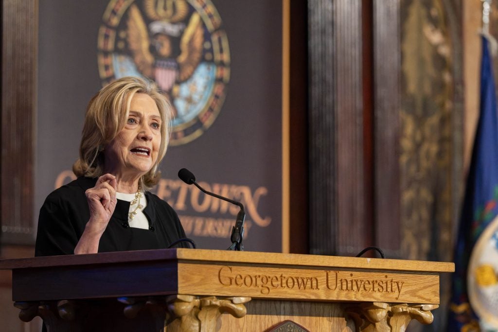 Hillary Clinton speaking in Gaston Hall
