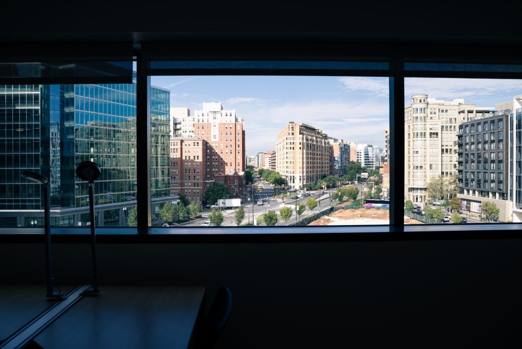 View for downtown DC from inside a building