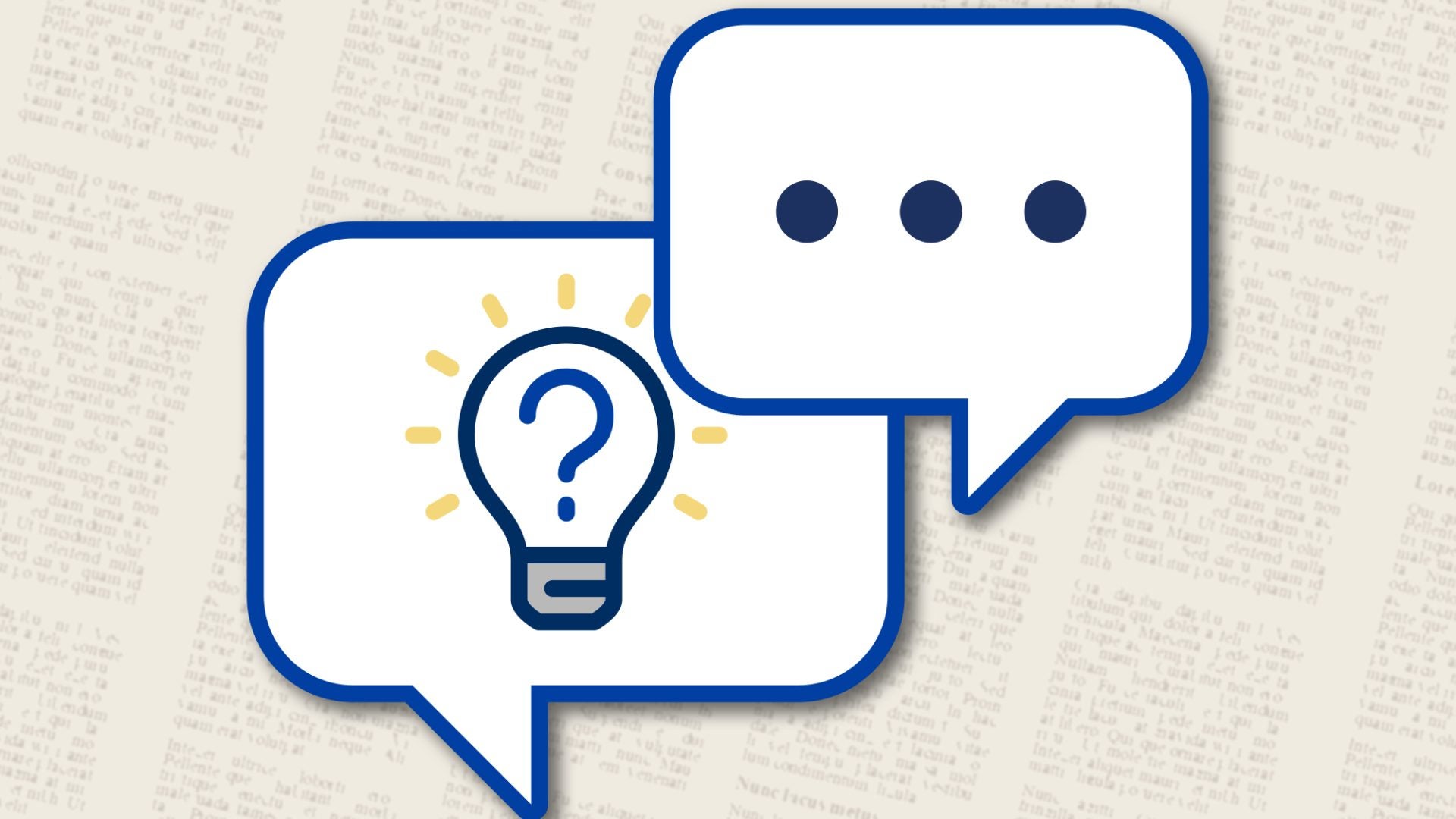 Two thought bubbles, one with a lightbulb and one with three dots