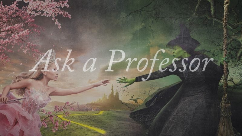 Two witches on opposite sides of the screen with Ask a Professor logo
