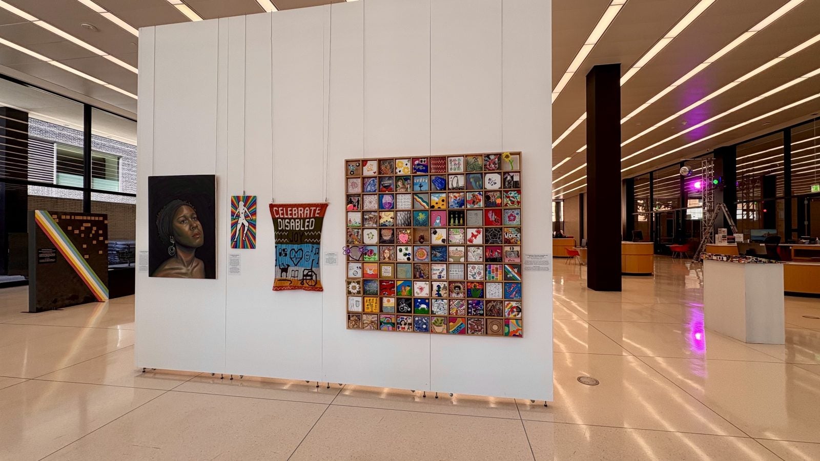 Student art is on display at a library exhibit