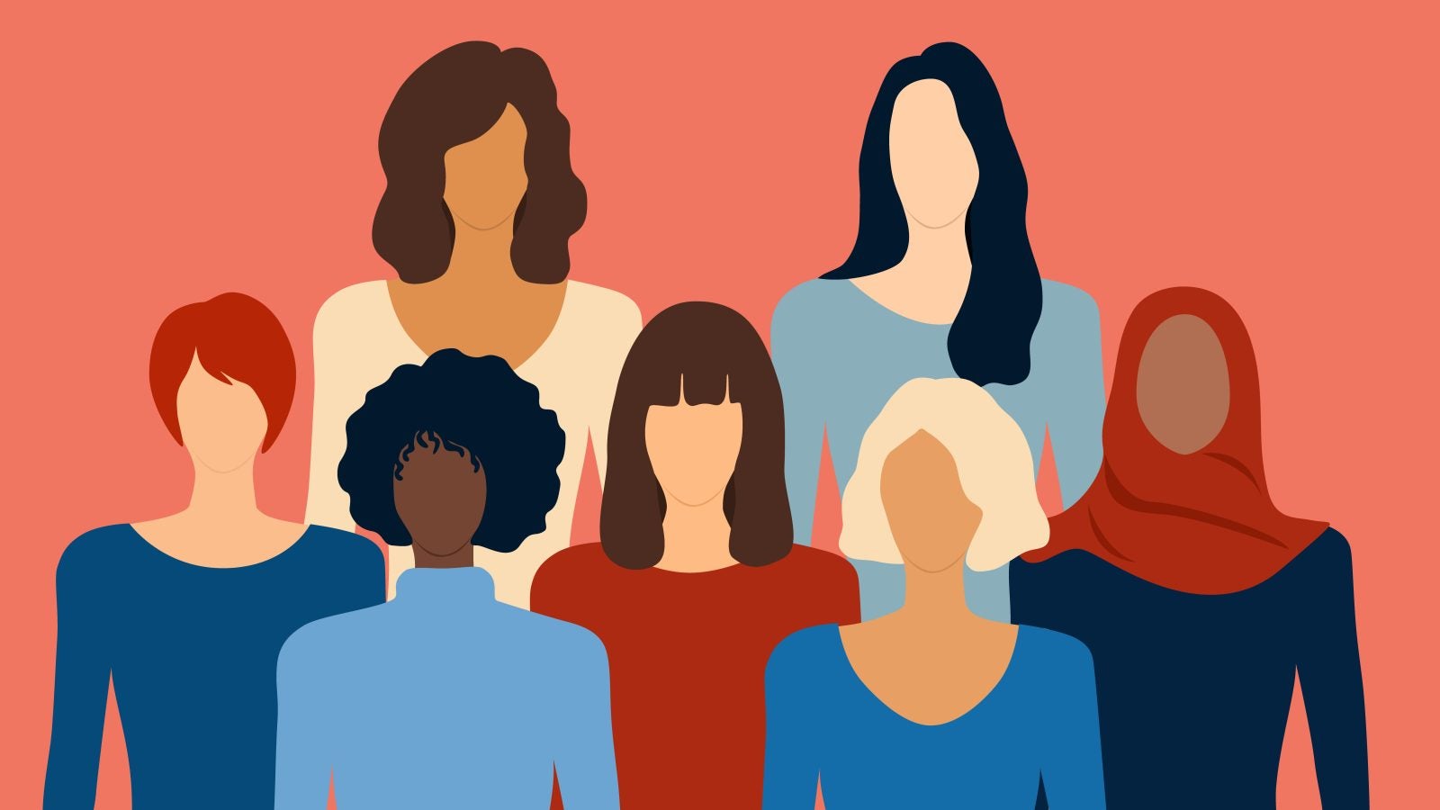 Illustration of seven women of various races