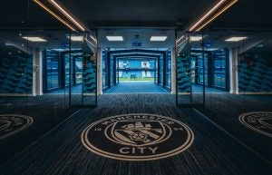 View from inside the Player's Tunnel ahead of the Premier League match between Manchester City and Ipswich Town at the Etihad Stadium, Manchester, England. Saturday 24th August 2024. (Photo by Lexy Ilsley/Manchester City FC)