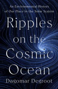 A black and blue illustrated book cover for Ripples on the Cosmic Ocean