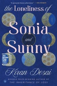 A deep blue book cover that says "The Loneliness of Sonia and Sunny"
